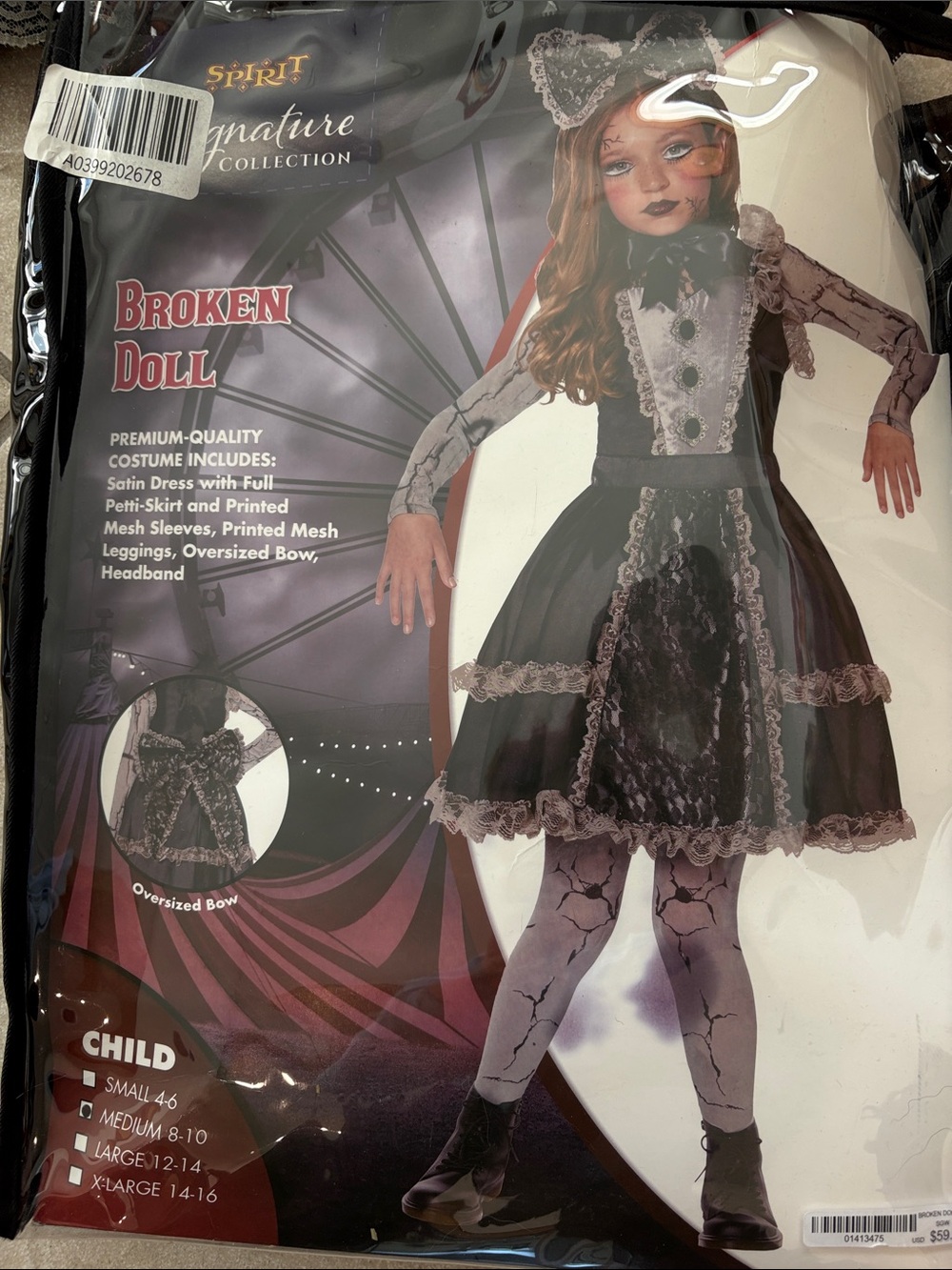 Spirit Broken Doll Costume in Black and Gray